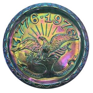 VTG Indiana Glass 1776-1976 US Bicentennial Irredescent Carnival Glass Plate 8"
